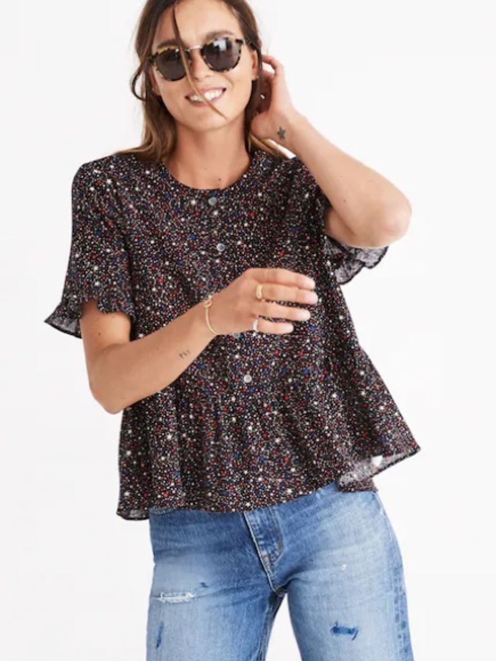 Madewell Studio Ruffle-Hem Peplum Top in Starry Night